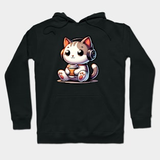 Cat with Headphones Drinking Coffee Hoodie